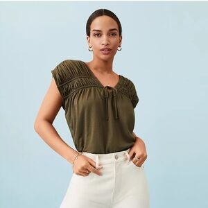 LOFT Olive Green Tie-Front Tank